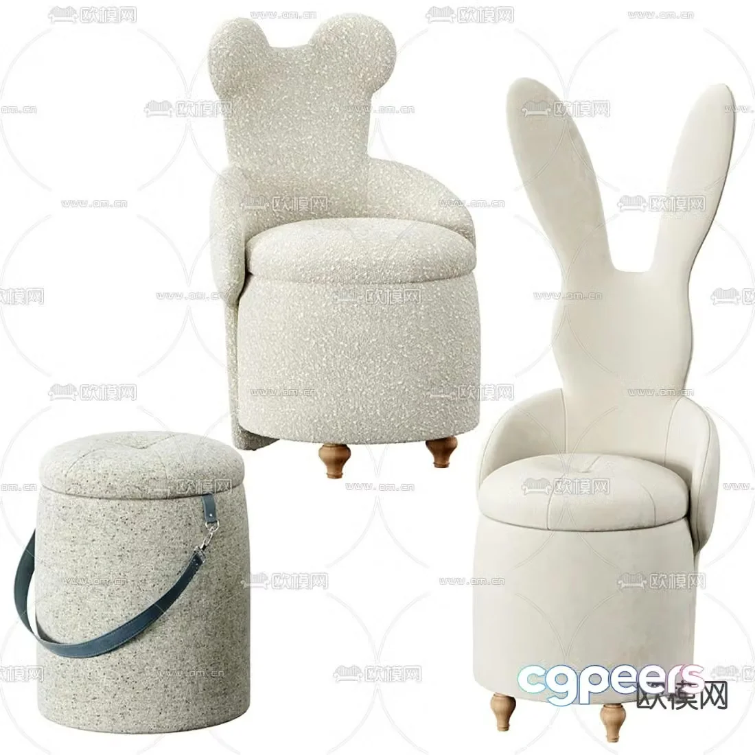 Modern fabric animal shape children’s chair 3d model