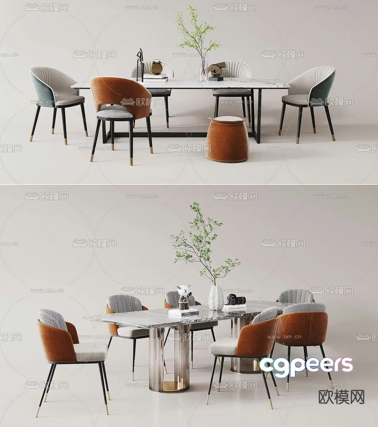 Light luxury dining table and chairs Marble dining table 3D model