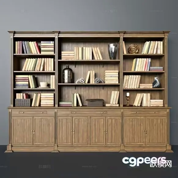 Wooden Bookcase 3D Model – 20701 – VRAY Render