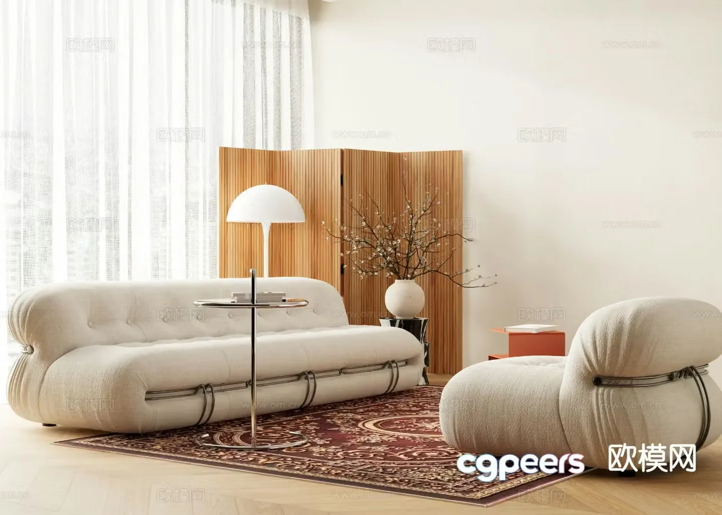 Cream style modular sofa 3d model