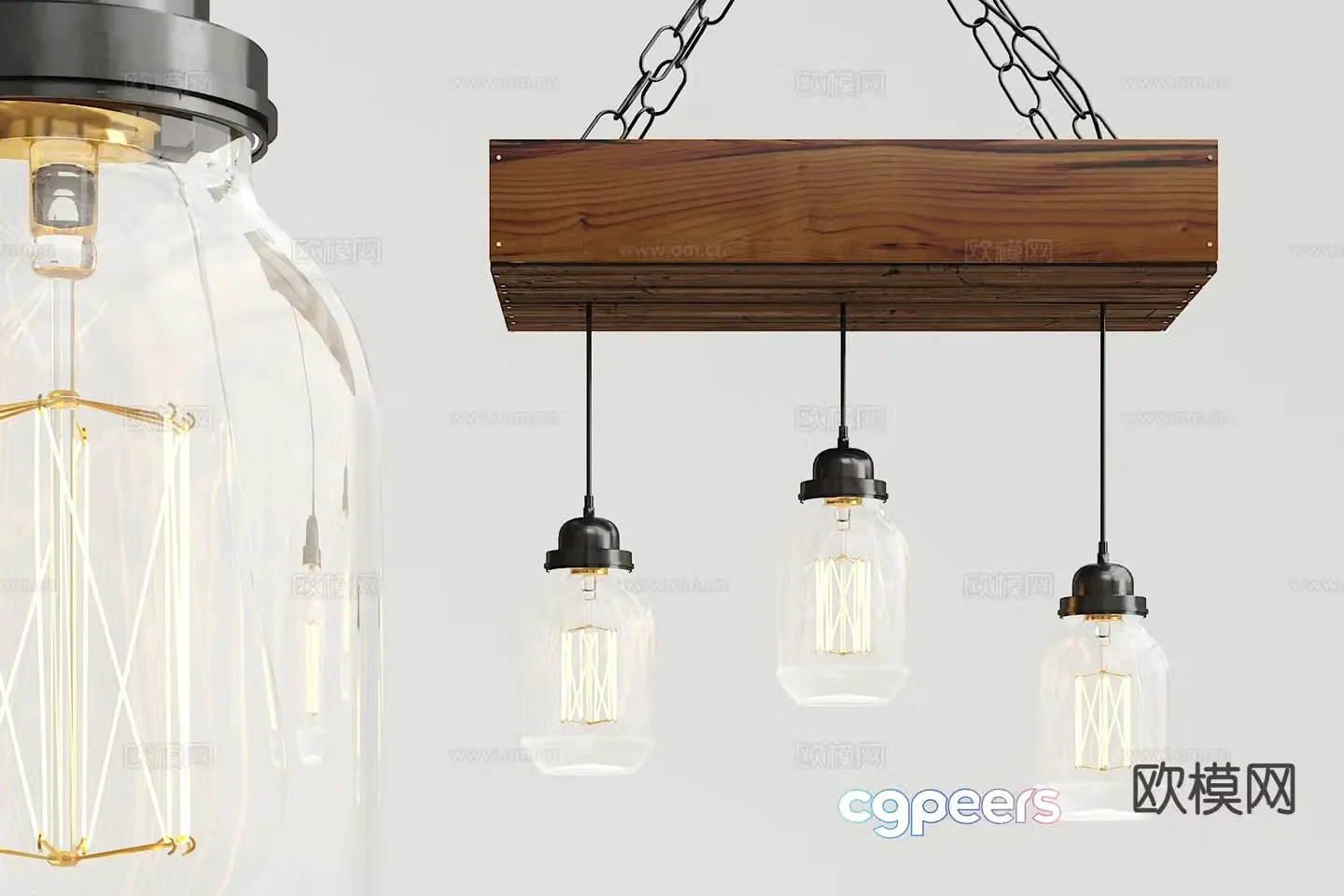 Industrial style glass chandelier 3d model