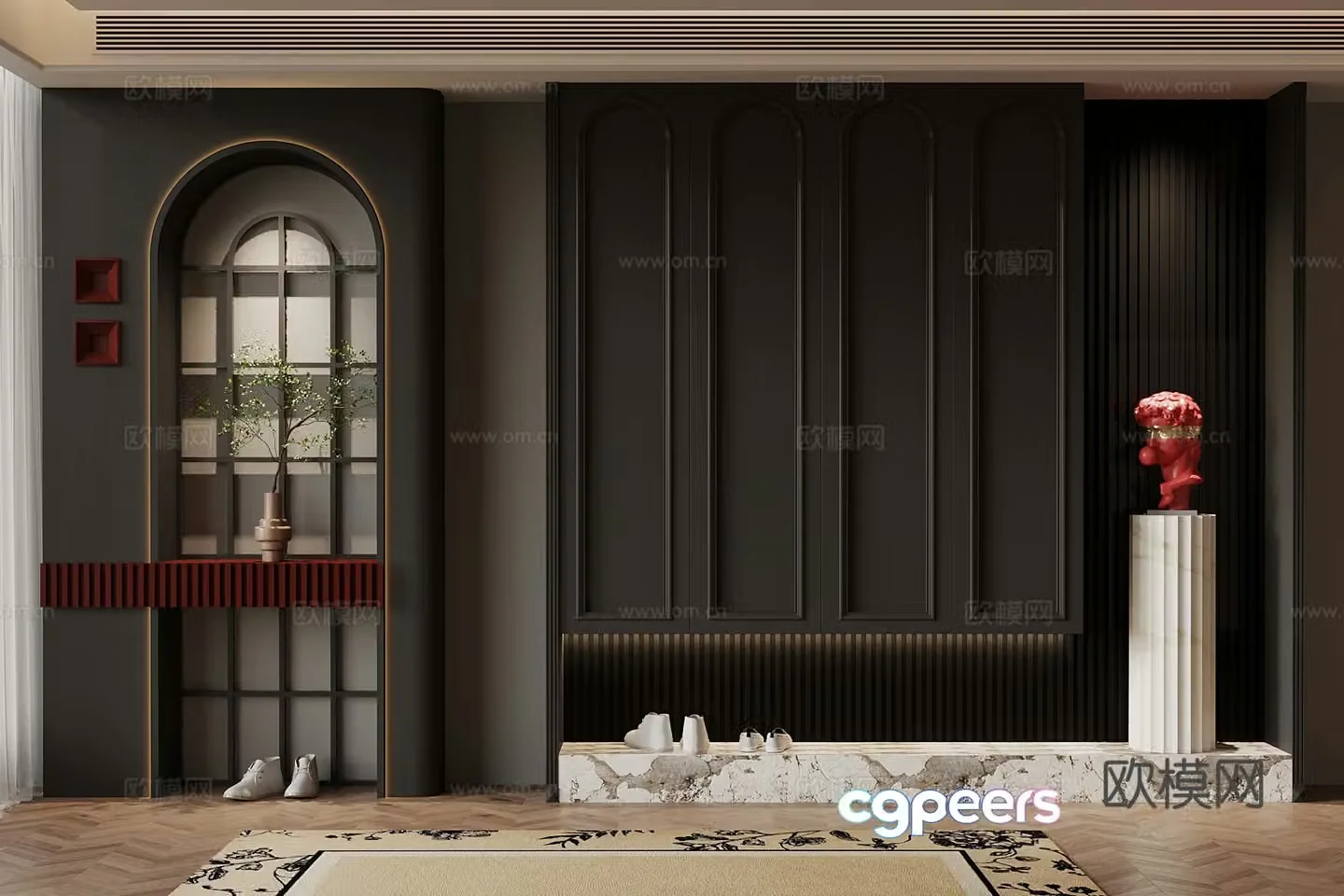 French shoe cabinet 3D model of the entrance shoe cabinet