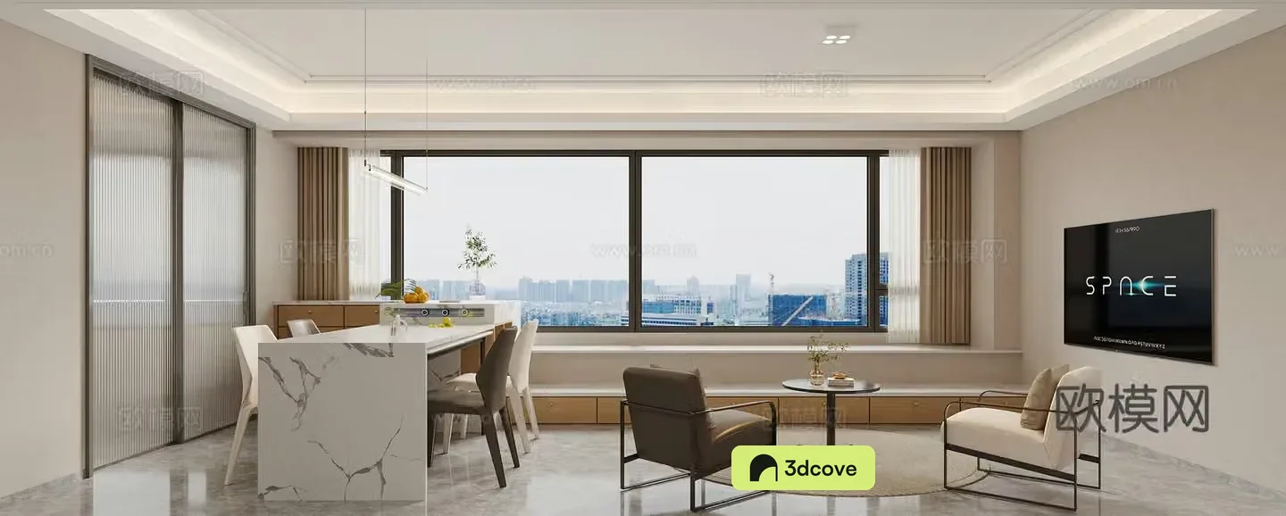 Modern living and dining room