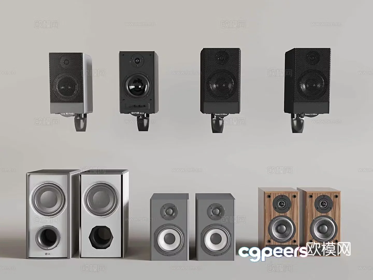 Floor-standing speakers subwoofers wall-mounted speakers 3D model