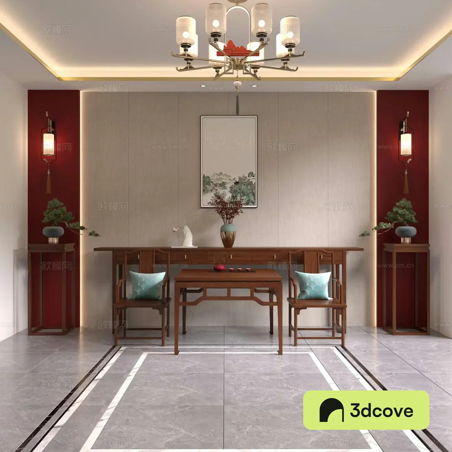 New Chinese style midtown hall entrance hall end view platform flower stand eight immortal table incense table