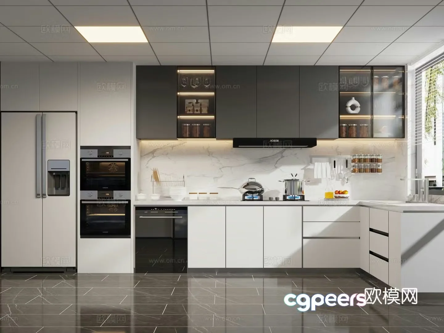 Modern black and white and gray kitchen Modern kitchen Black and white and gray simple kitchen 3d model
