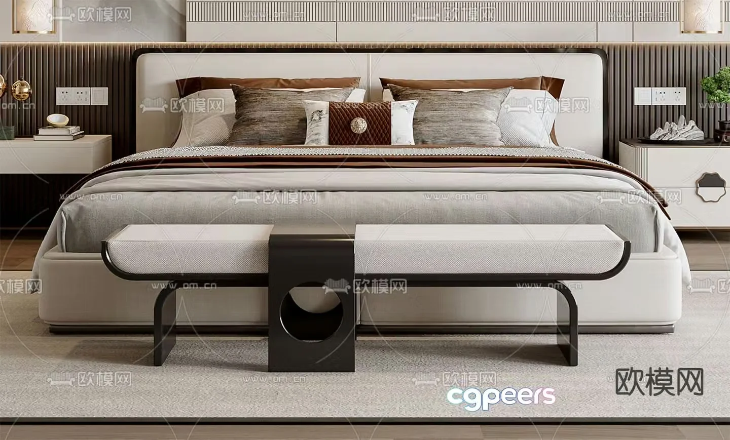 New Chinese style double bed 3d model