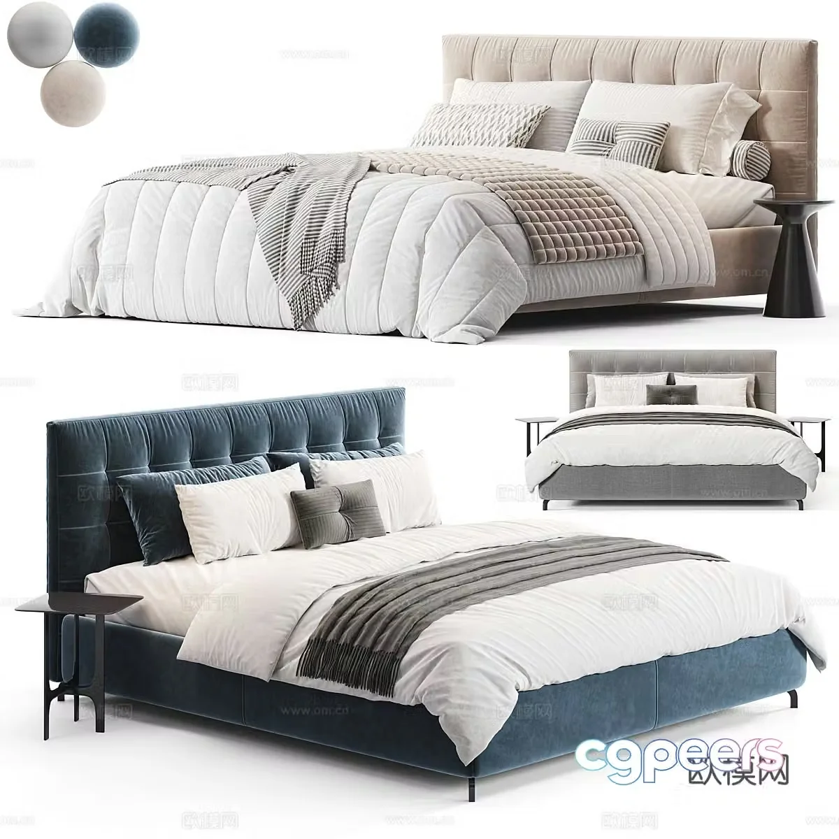 Modern Blest Ipic Fabric Double Bed 3D Model