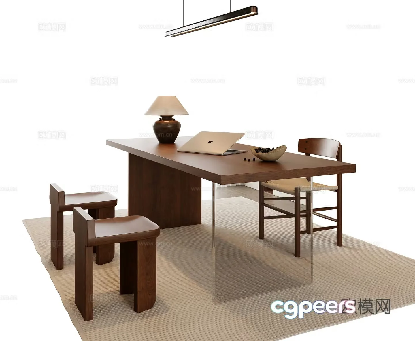Middle-aged style desk and chair 3D model