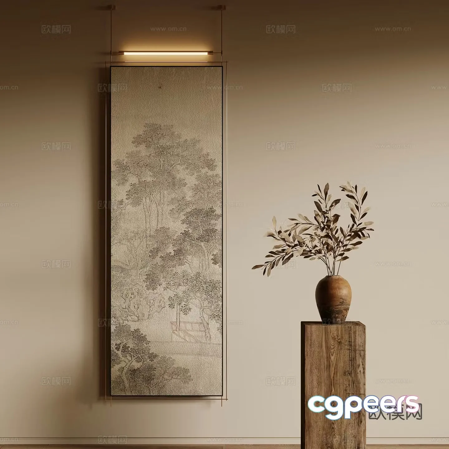 Middle-aged decorative paintings hanging paintings flower bonsai 3d model
