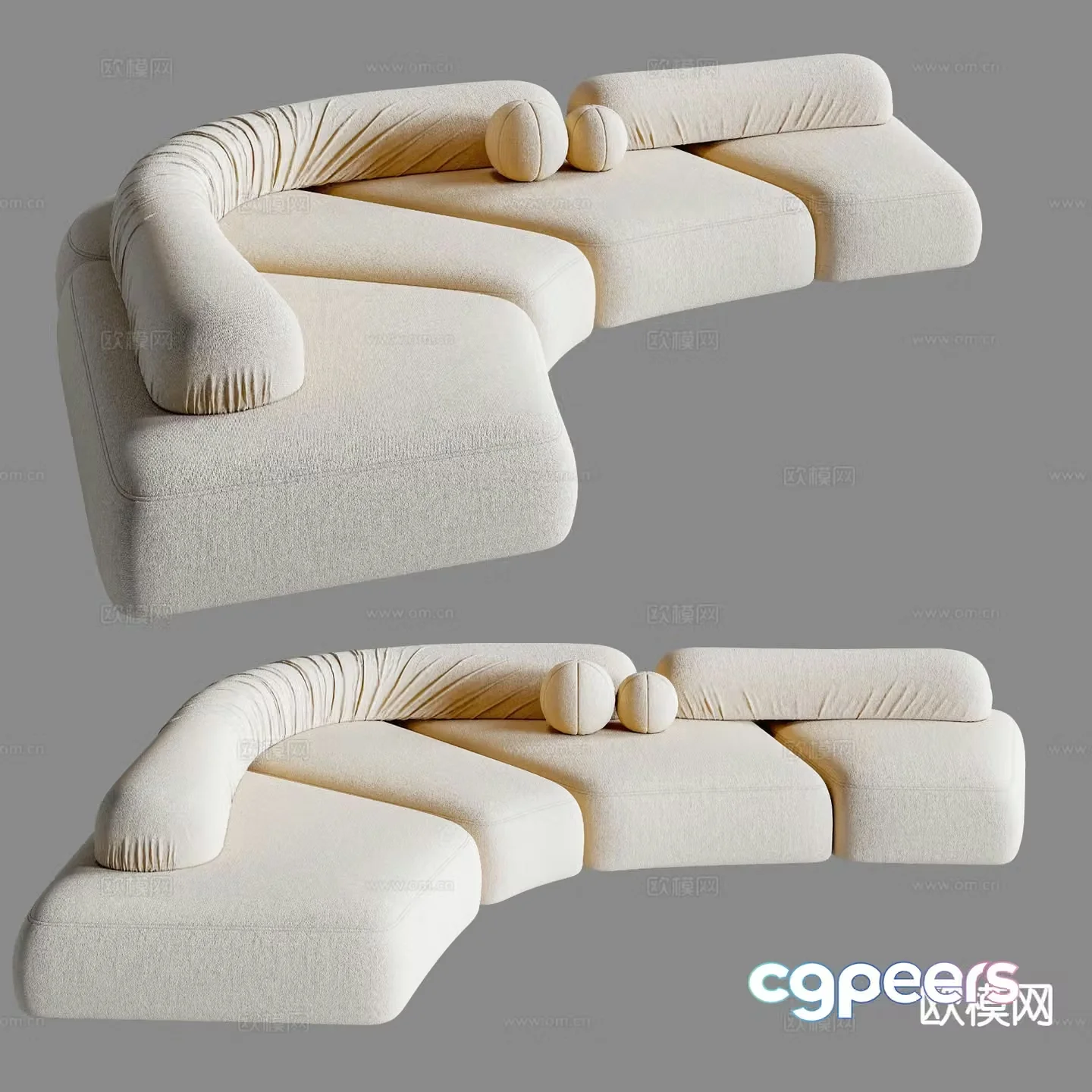 Cream style multi-person sofa corner sofa 3d model