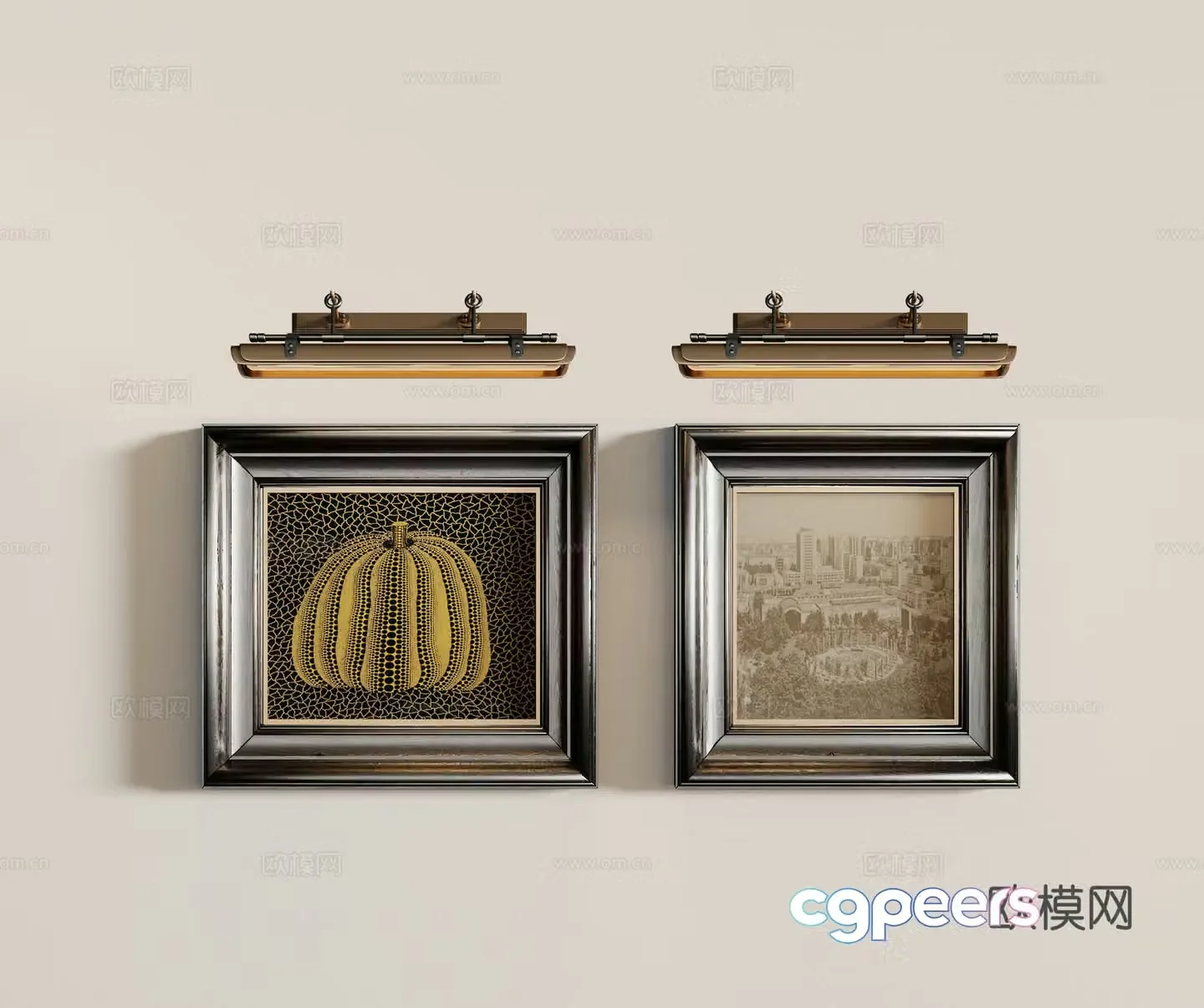 French retro hanging painting black and white hanging painting decorative painting 3d model