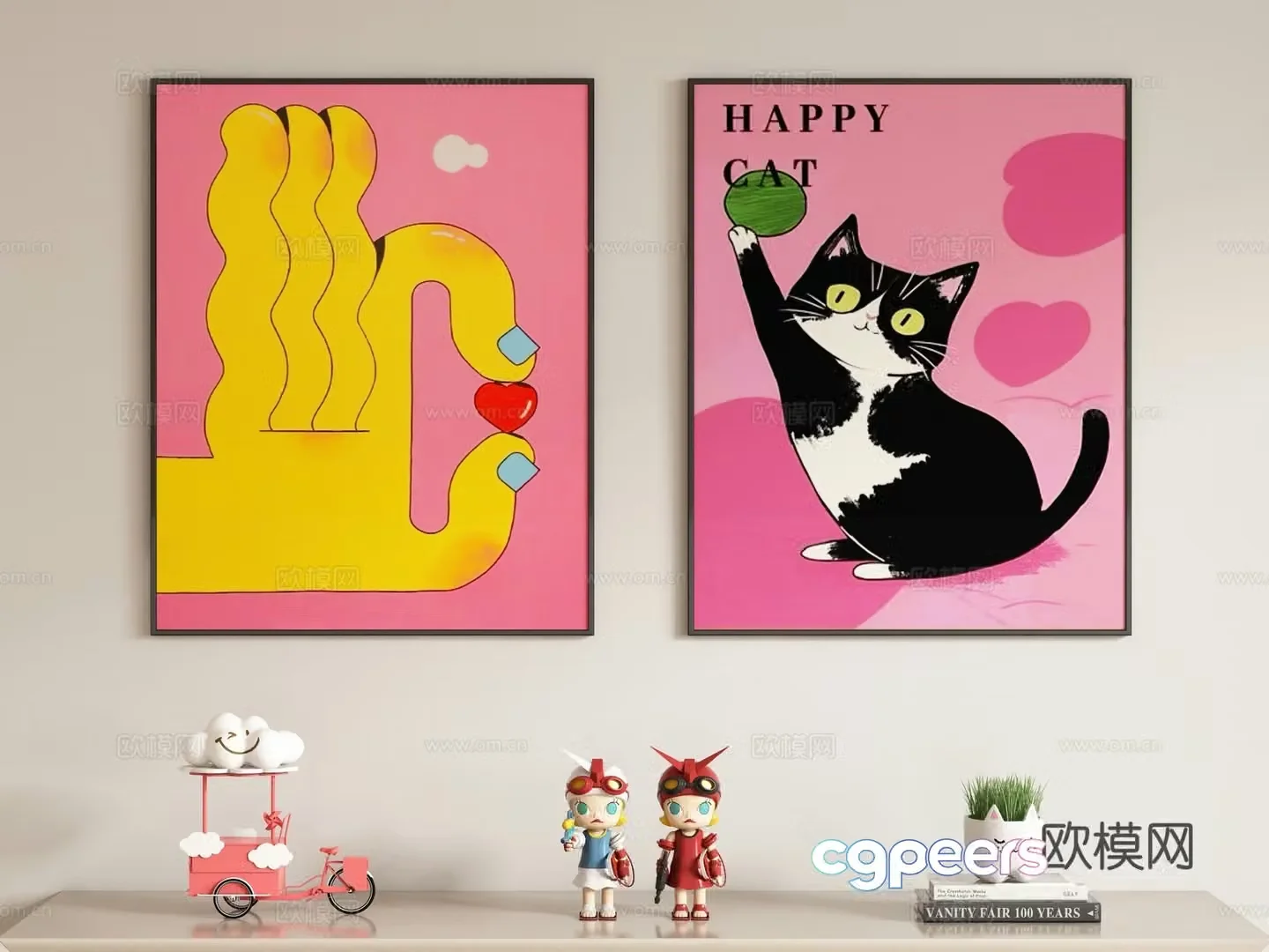 Creamy style children’s decorative painting hanging painting 3d model