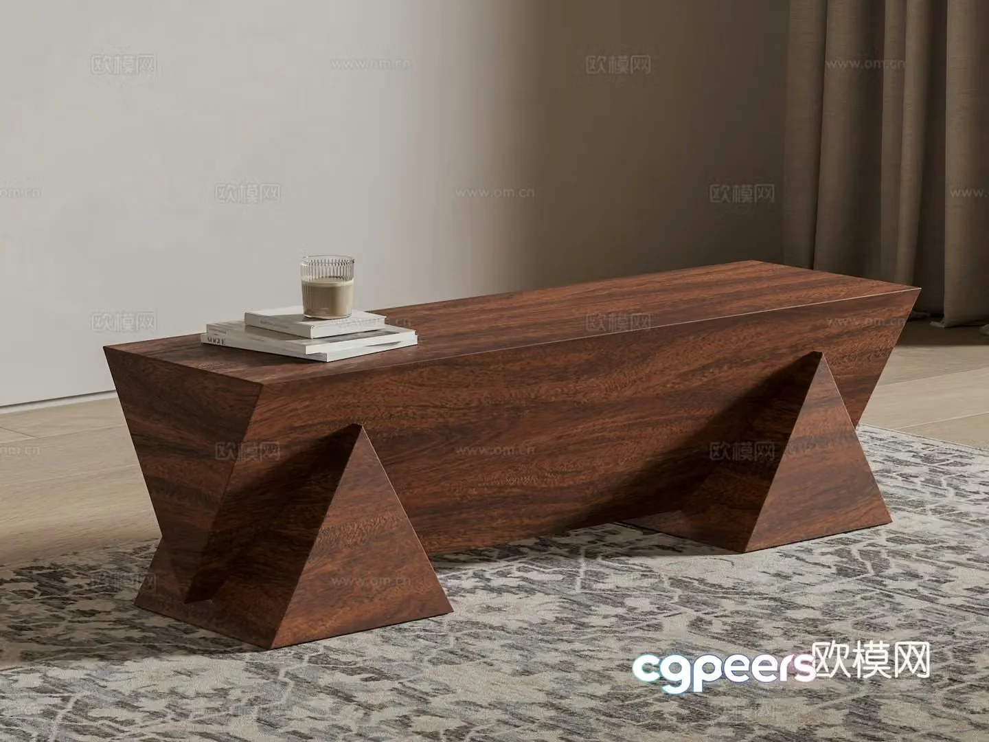Wasabi solid wood bench wooden bench public stool 3d model