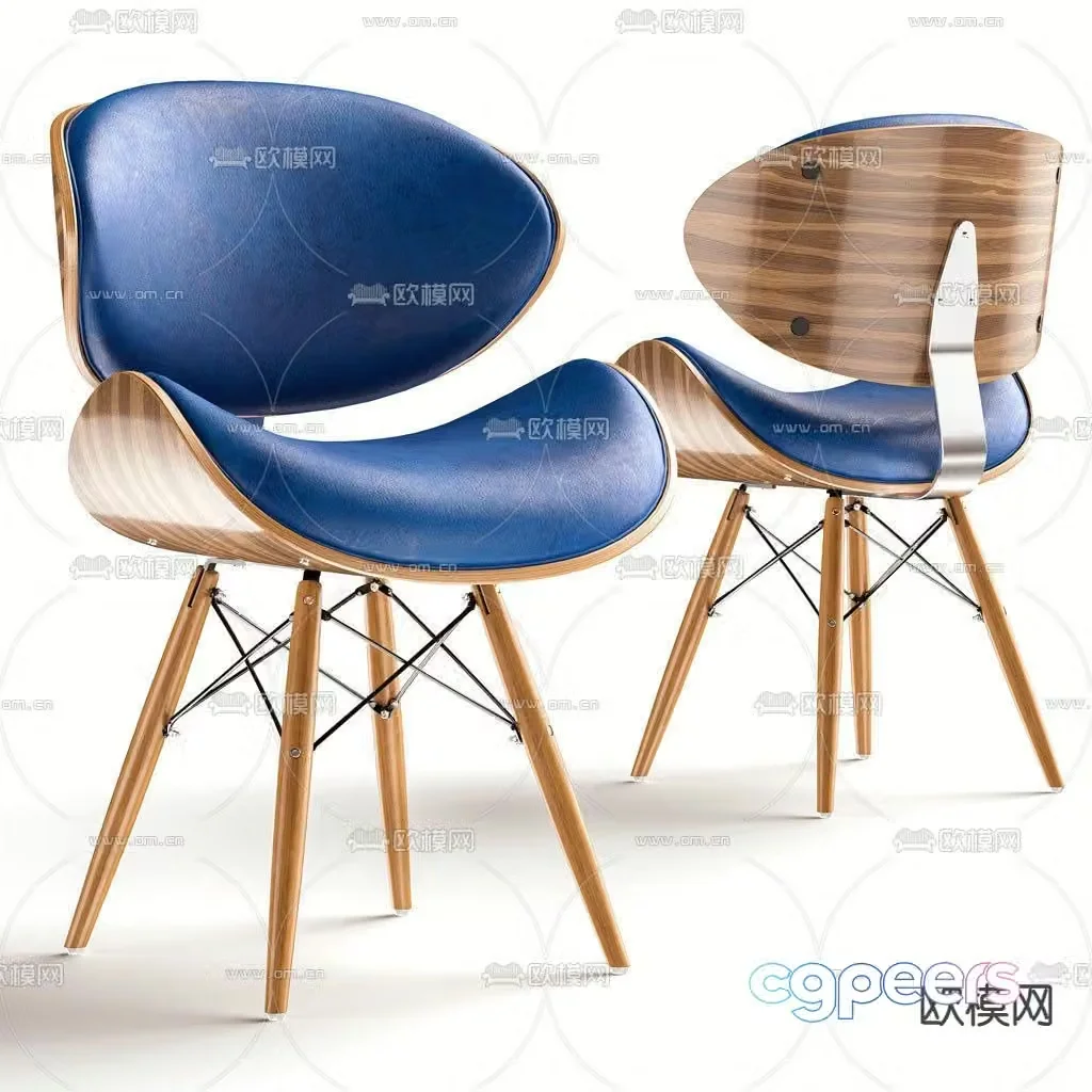 Cor nordic blue leather lounge chair 3d model