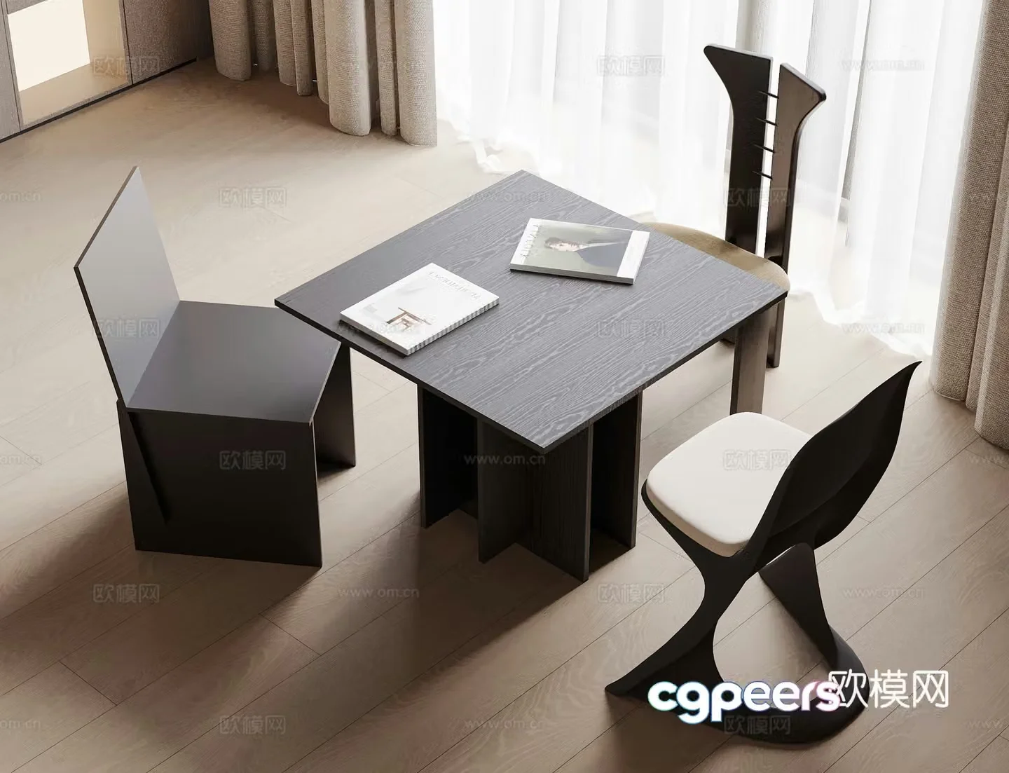 Modern dining table and chair 3d model