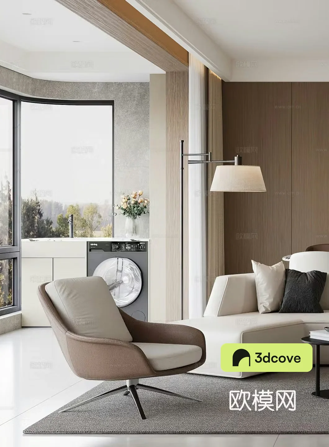 Modern leisure chair floor lamp Italian side table corner table single chair washing machine washing cabinet