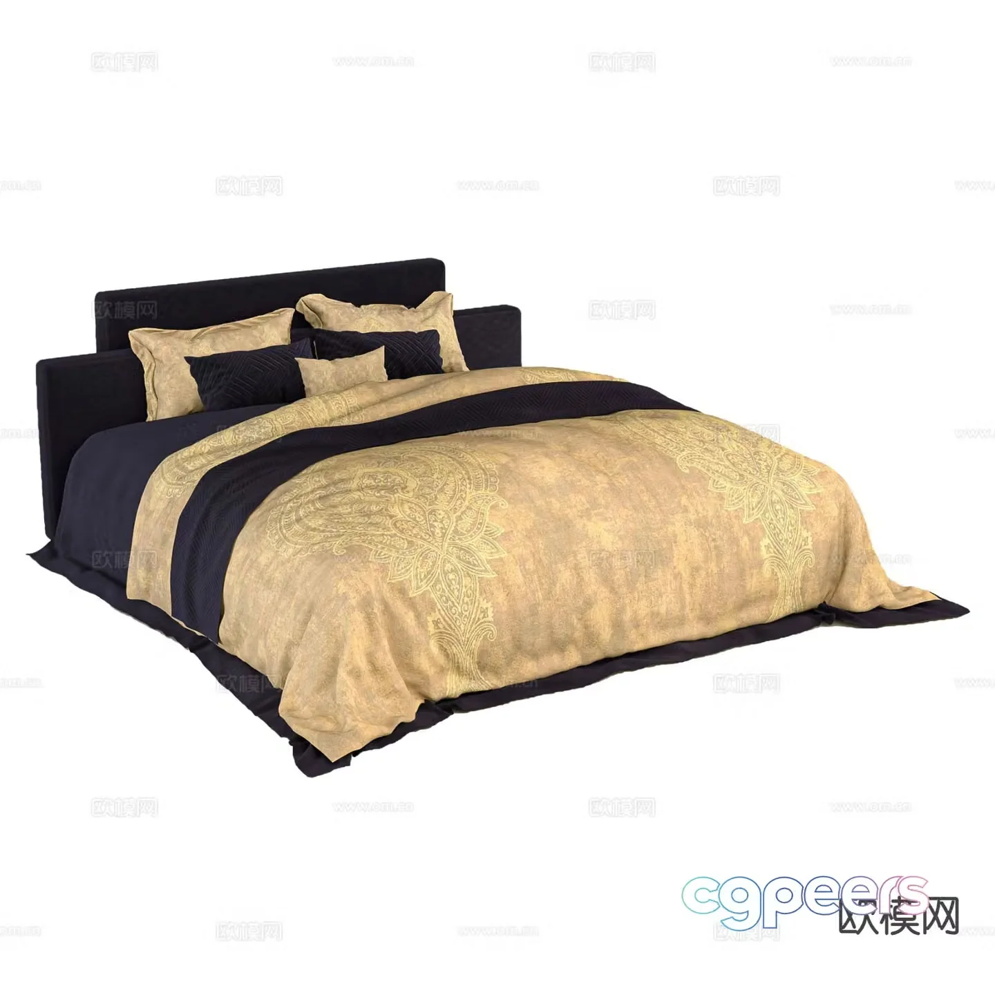 Simple European double bed 3d model