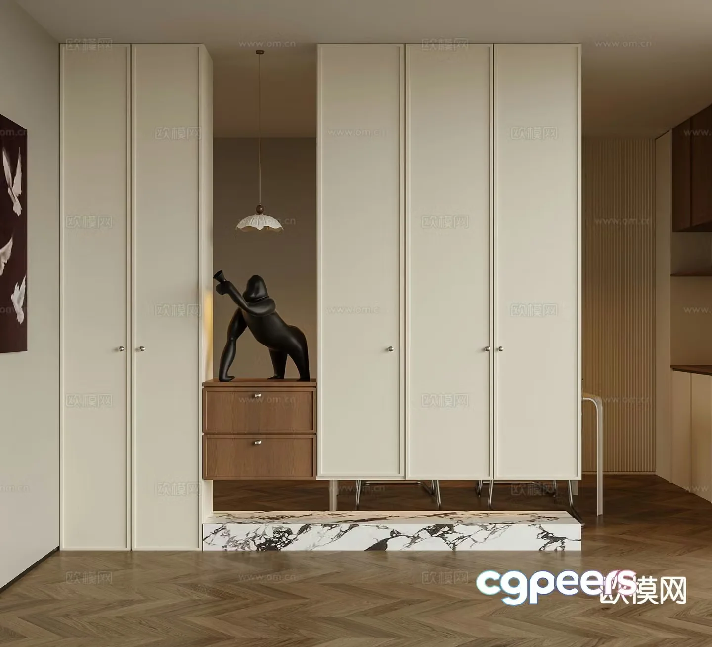 Medieval style entrance shoe cabinet 3D model