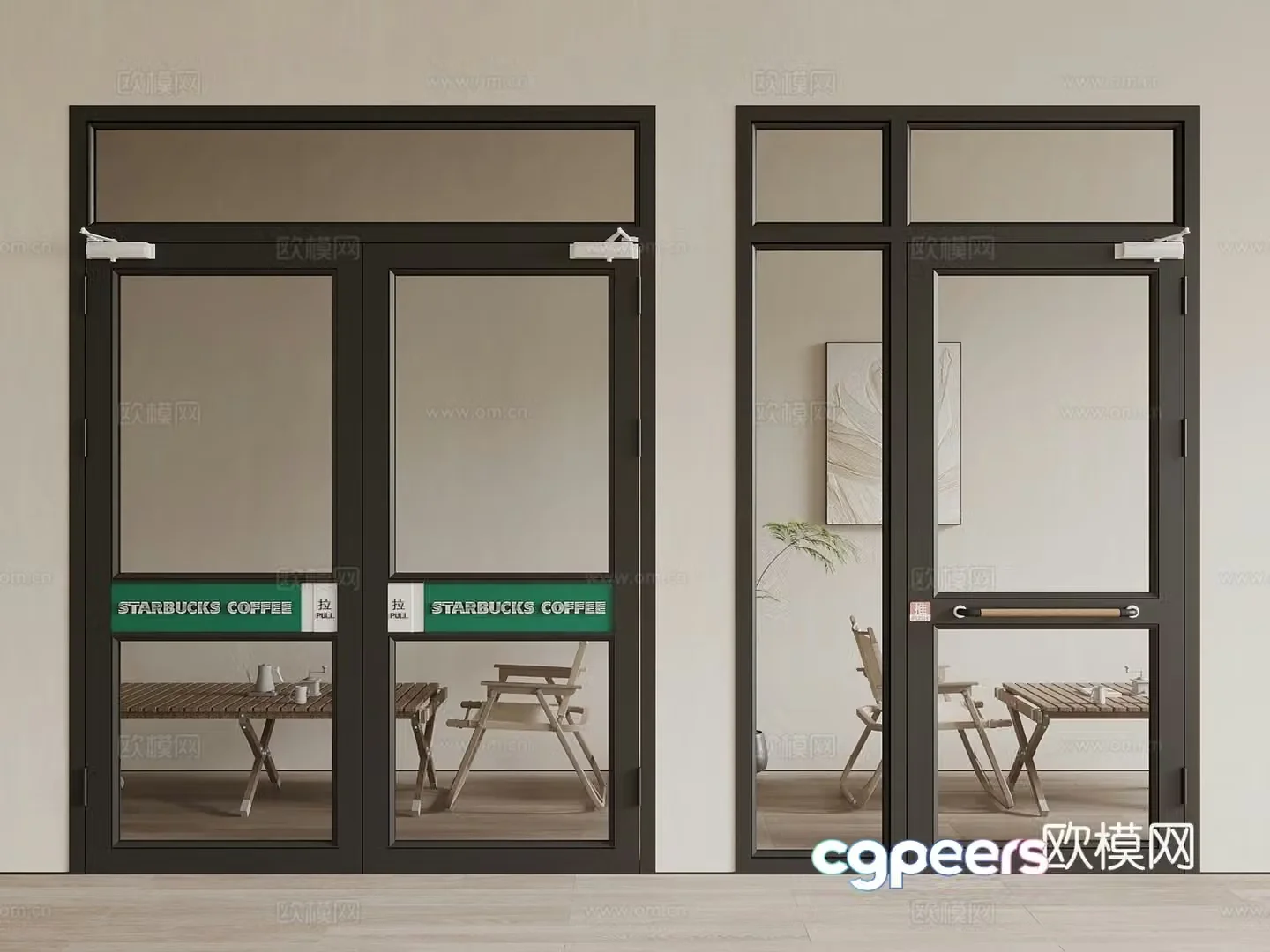 Modern Shop Shop KFC Door Glass Door Glass Double Open Glass Single Open 3D Model