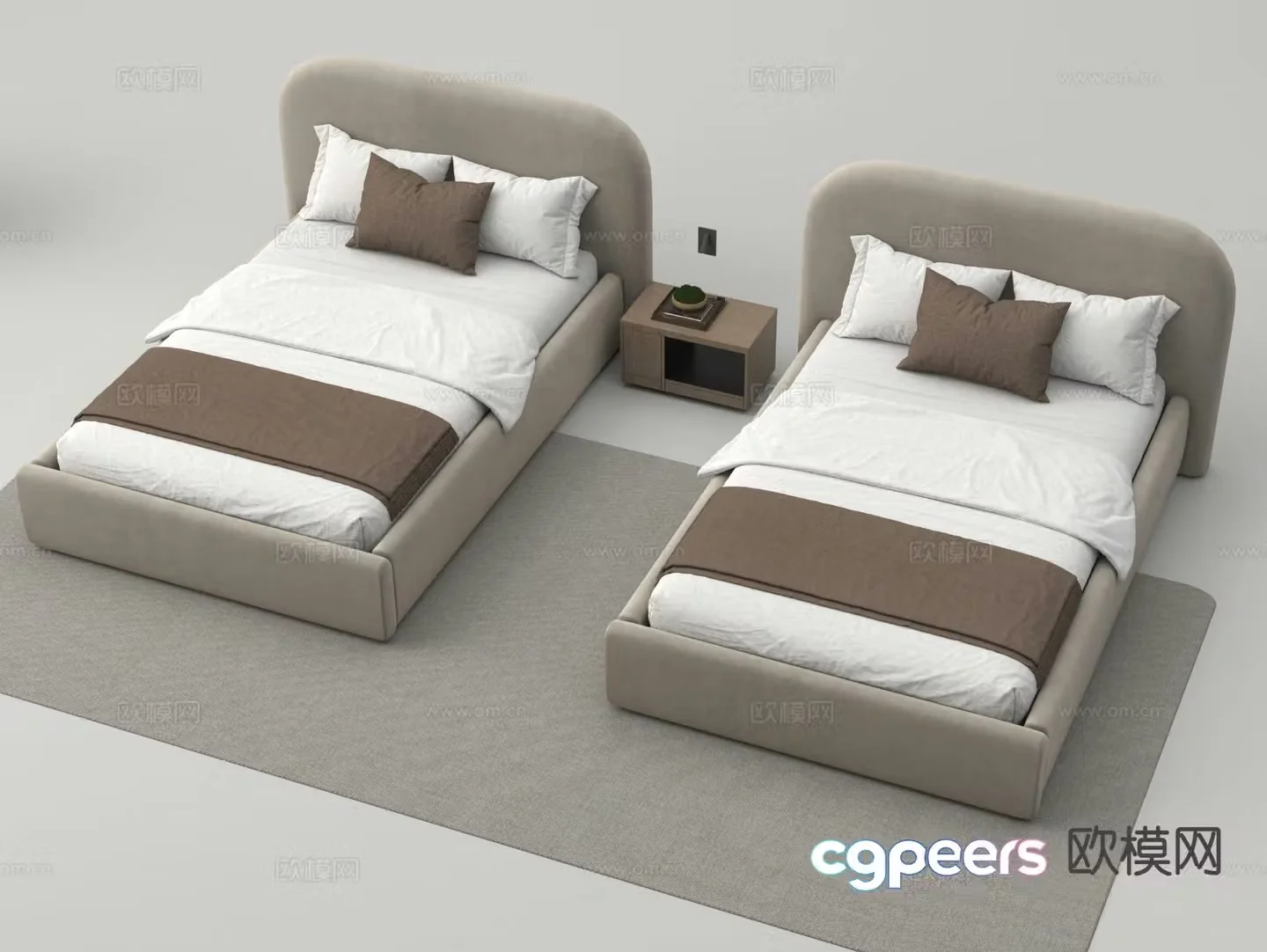 Modern single bed hotel room bed standard room bed 3d model