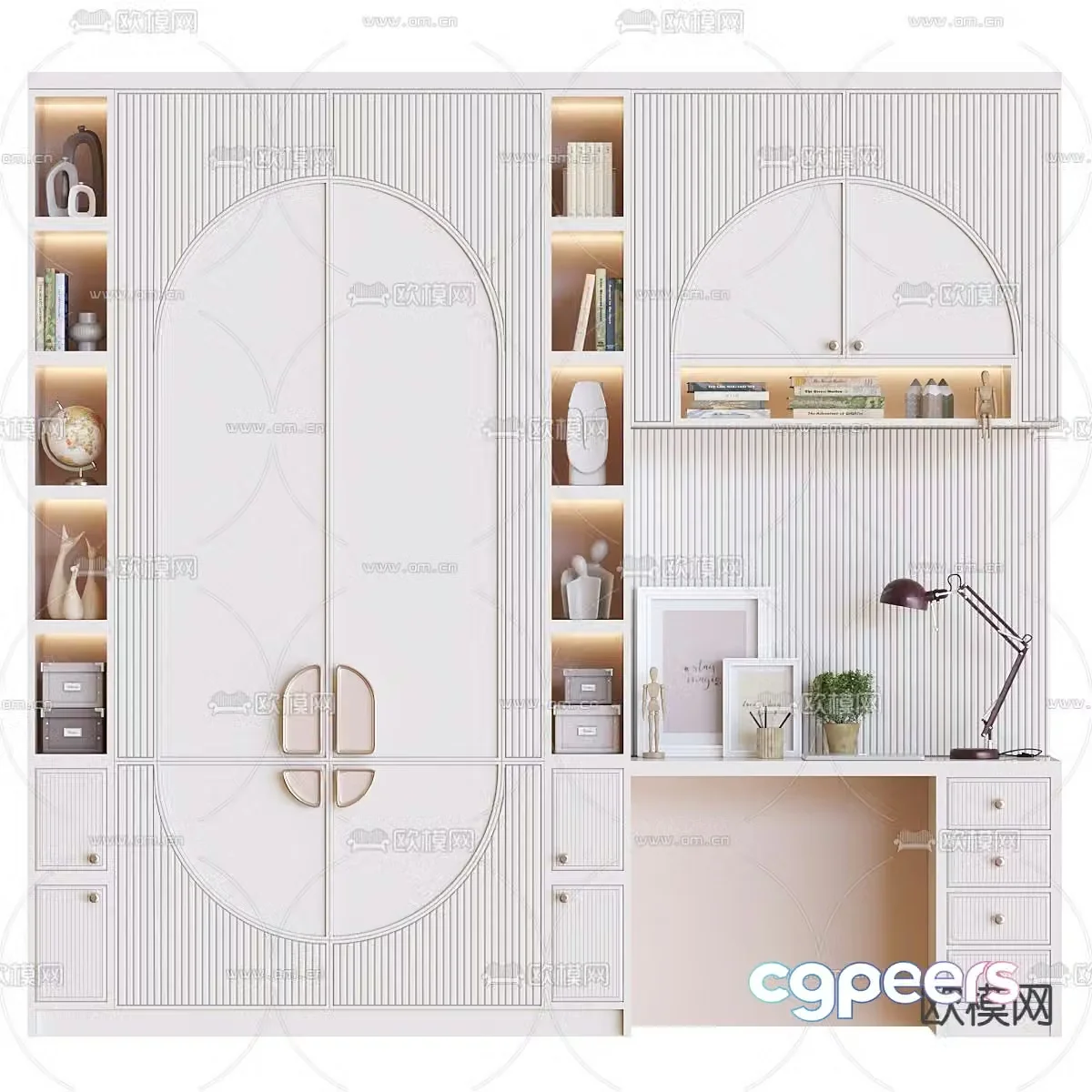 Integrated bookcase children’s desk 3d model
