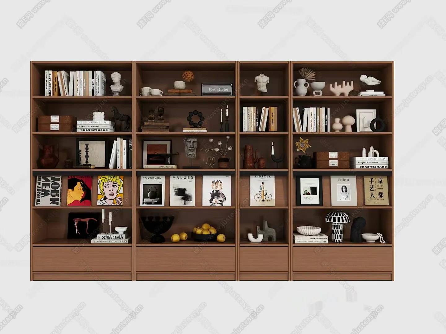 A Large Wooden Bookshelf 3D Model – 17314 – VRAY Render