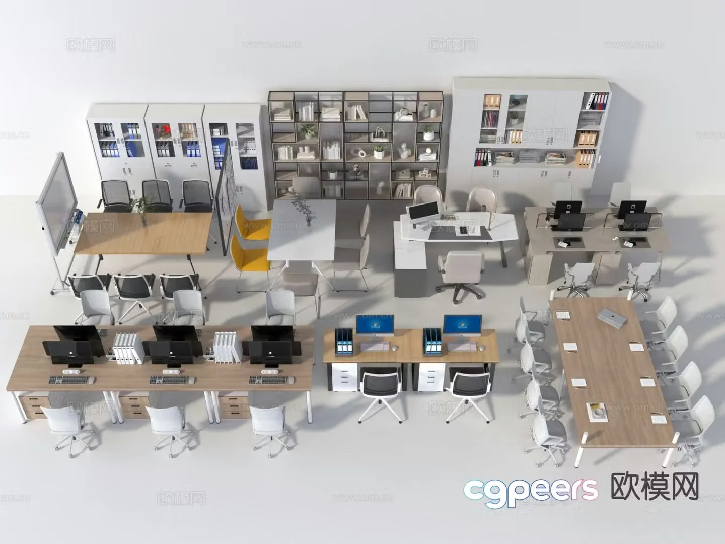 Office desk and chair conference table conference table file cabinet 3d model