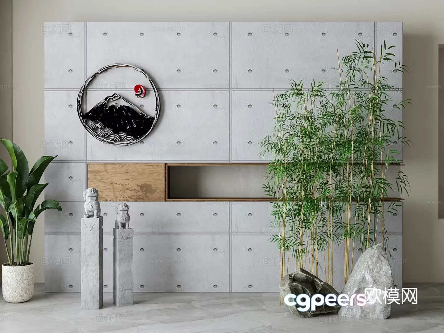 New Chinese style cement wall bamboo 3d model