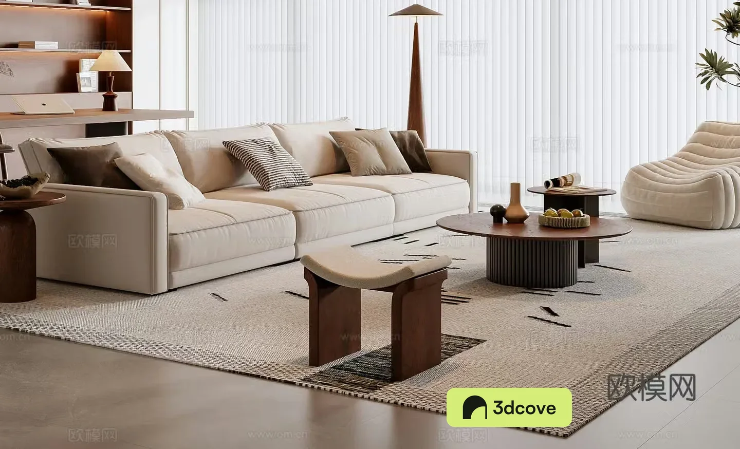 Medium style sofa coffee table combination 3D model