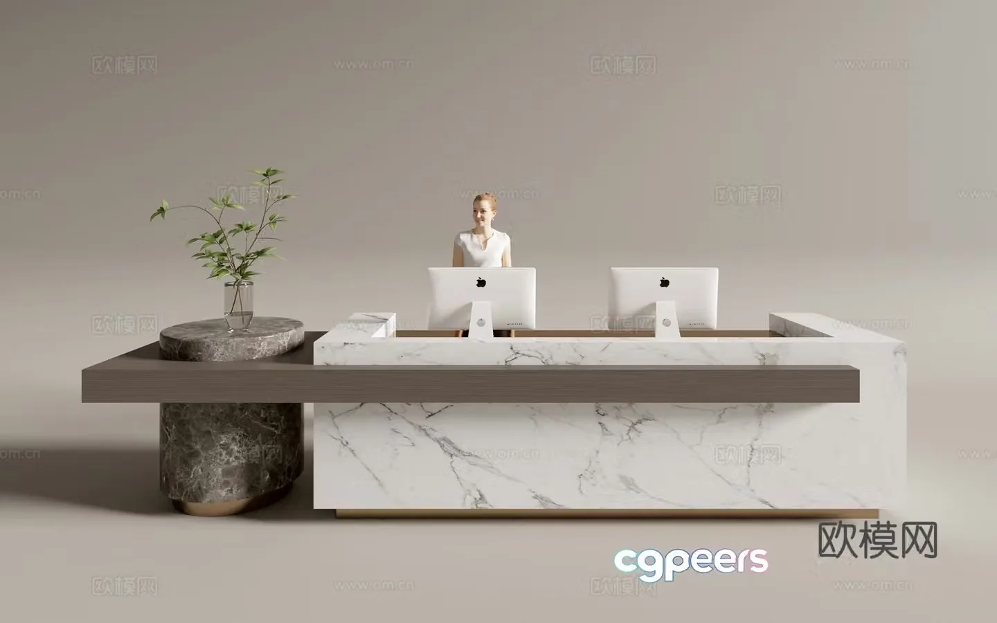 Modern company front desk reception desk service desk 3d model