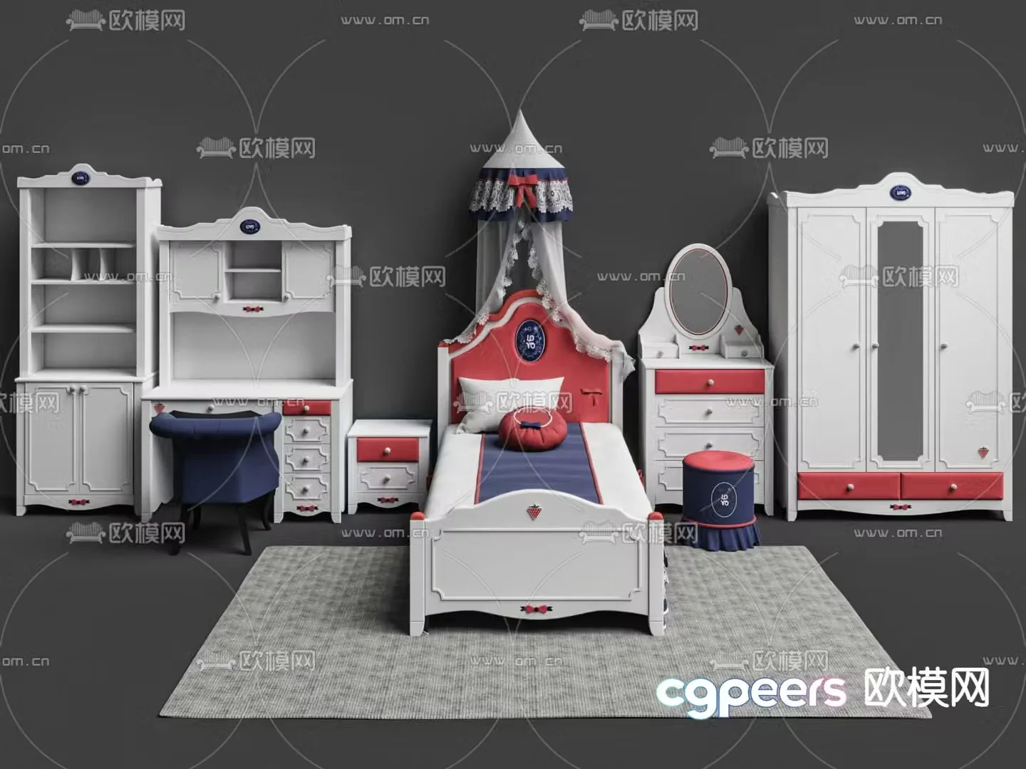 Modern fabric children’s bed 3d model