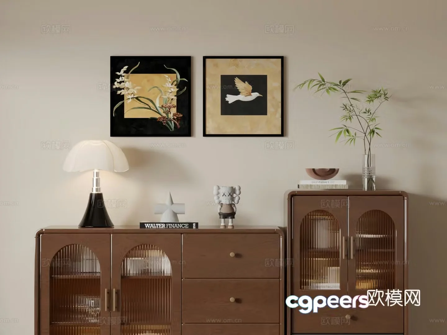 Middle-aged sideboard retro square hanging painting 3d model