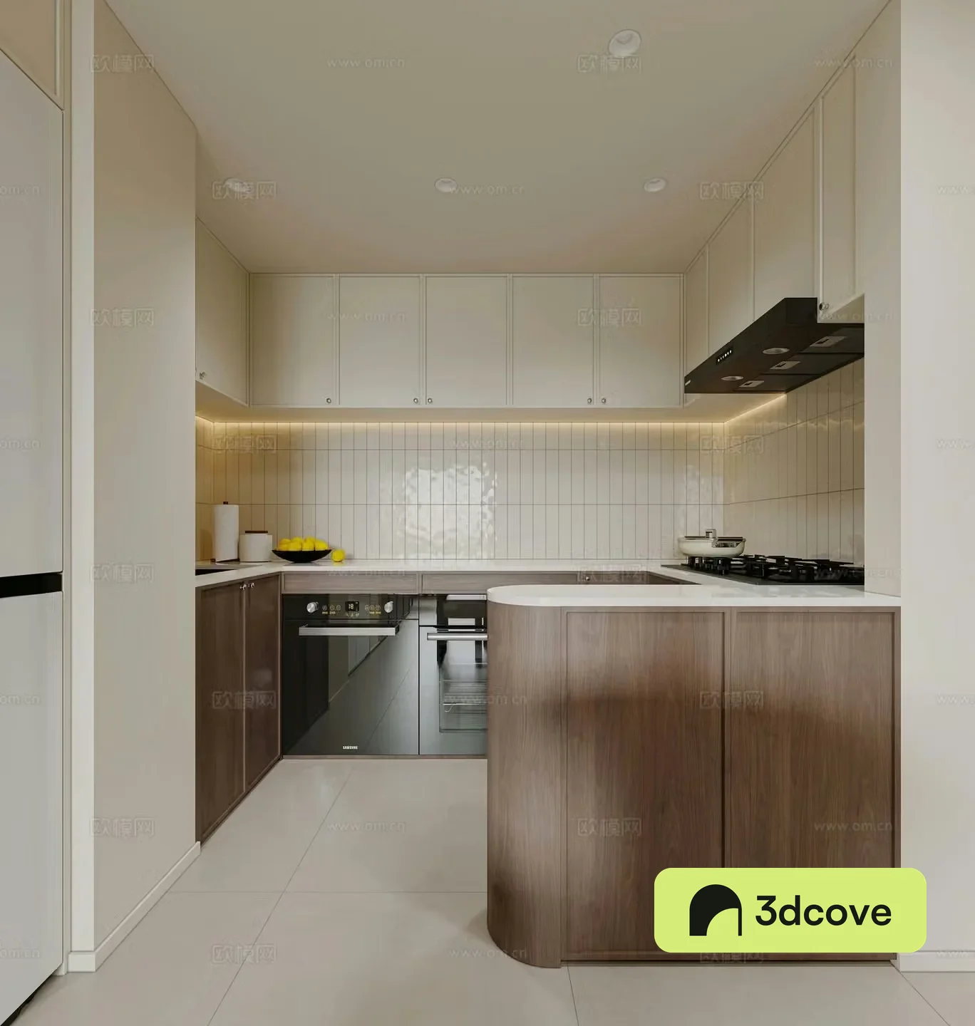 Cream retro style open kitchen