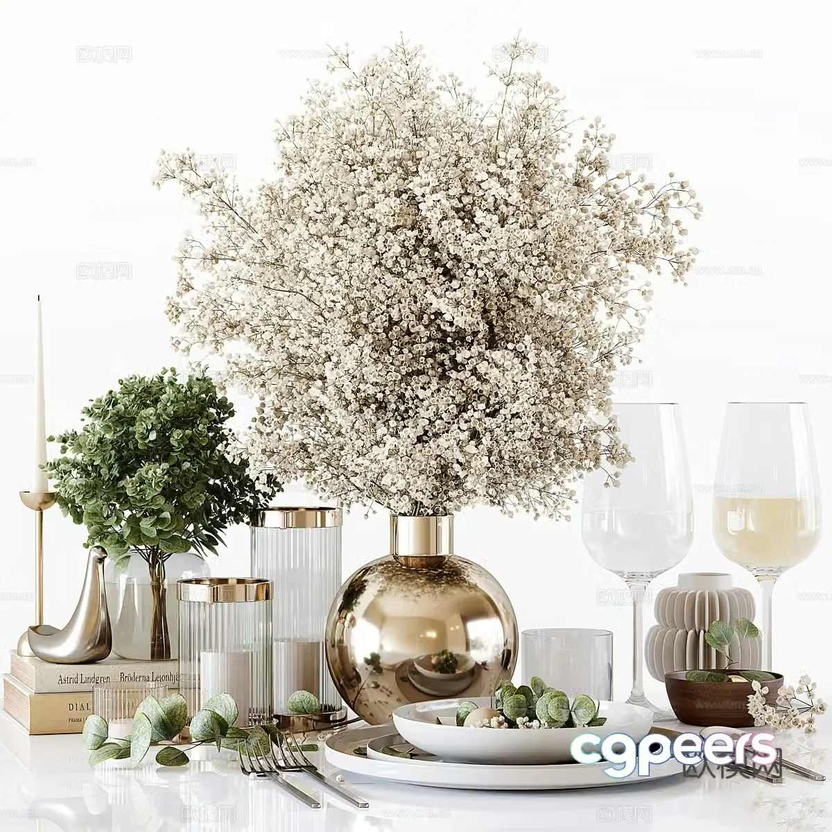New Chinese style light luxury tableware ornaments 3D model
