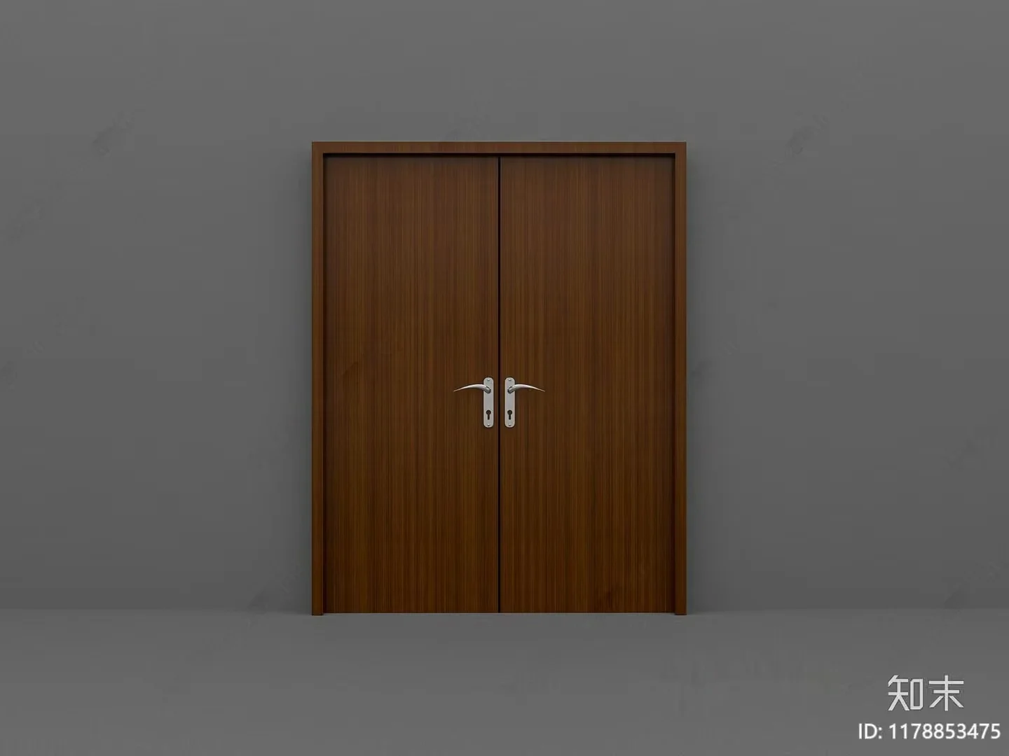 Brown Double Doors With Silver Handles 3D Model – 20376 – VRAY Render