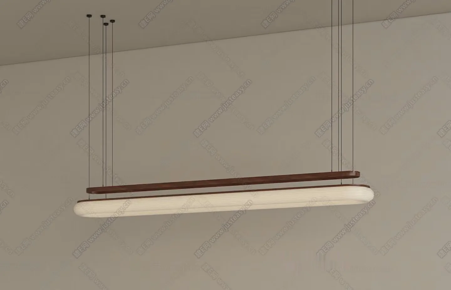A Long Oval-Shaped Light Fixture With A Wooden Top And A White Bottom 3D Model – 15130 – VRAY Render