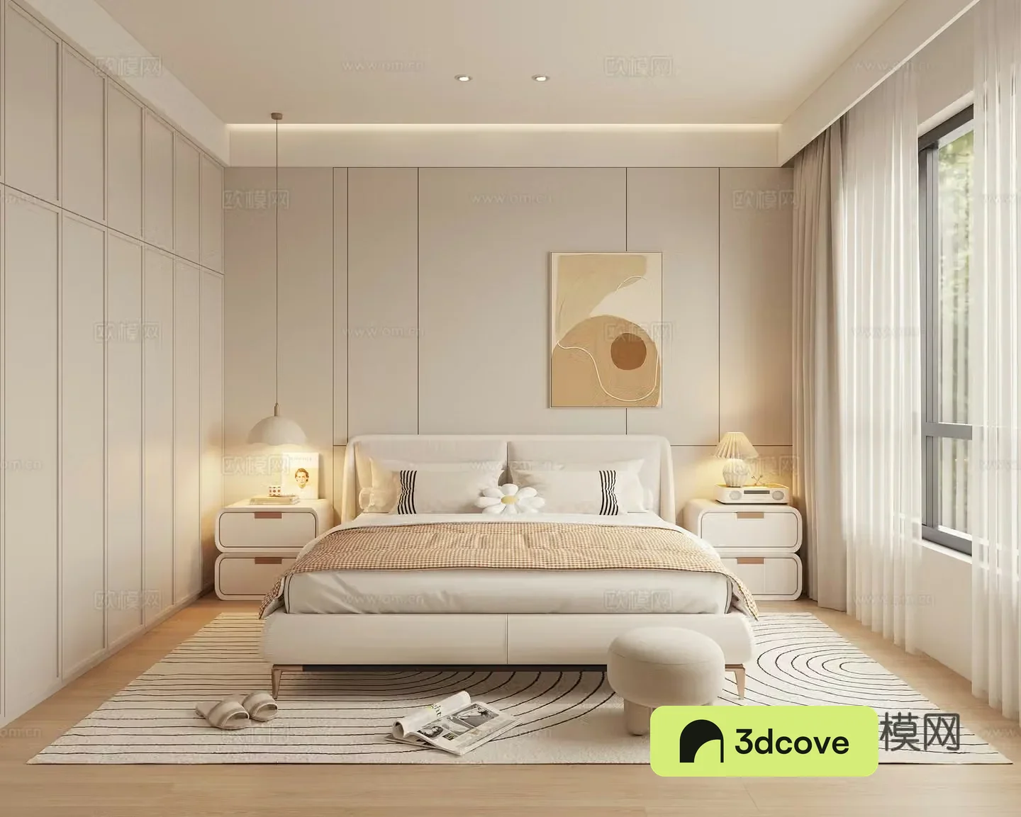 Creamy Bedroom Double Bed