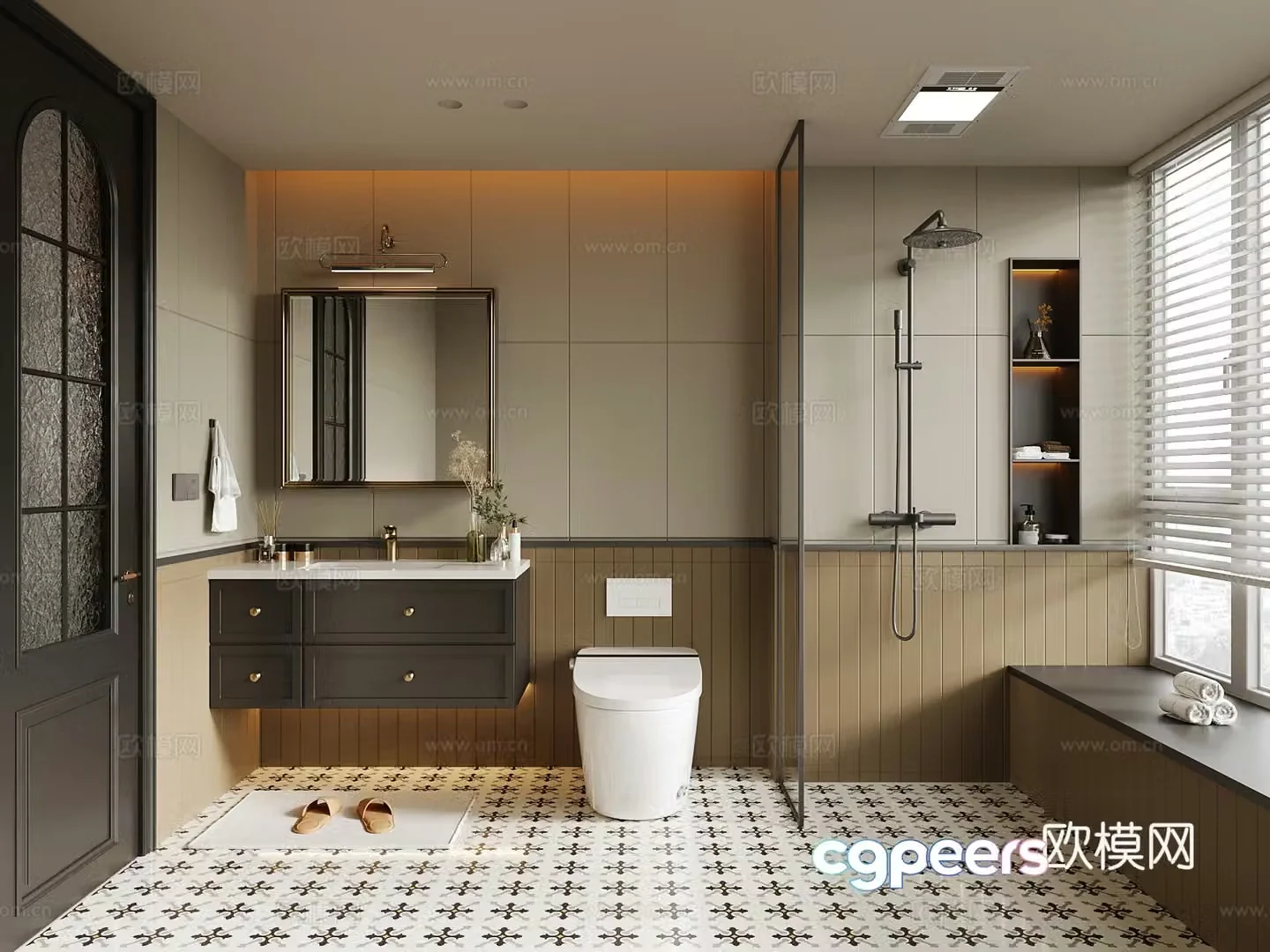 French bathroom bathroom cabinet rain shower toilet 3d model