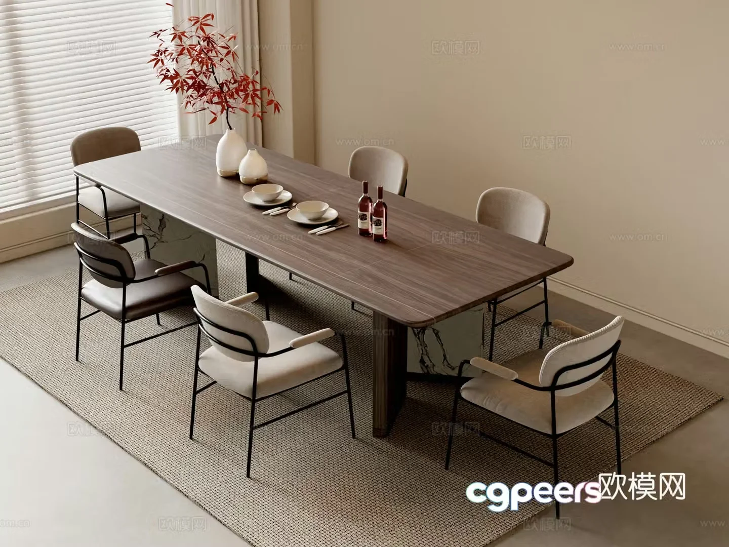 New Chinese dining table and chairs 3d model