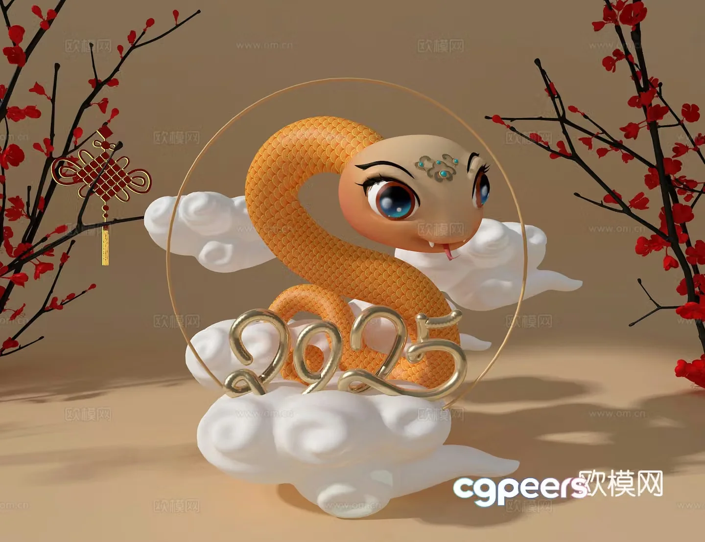 Year of the Snake Mei Chen Cartoon Snake Mei Chen Mascot 3D model