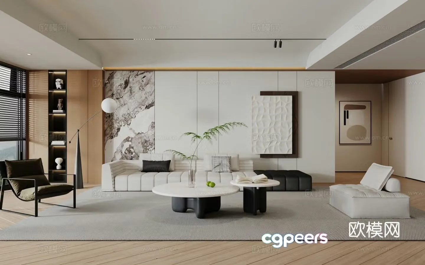 Modern minimalist log living room 3d model