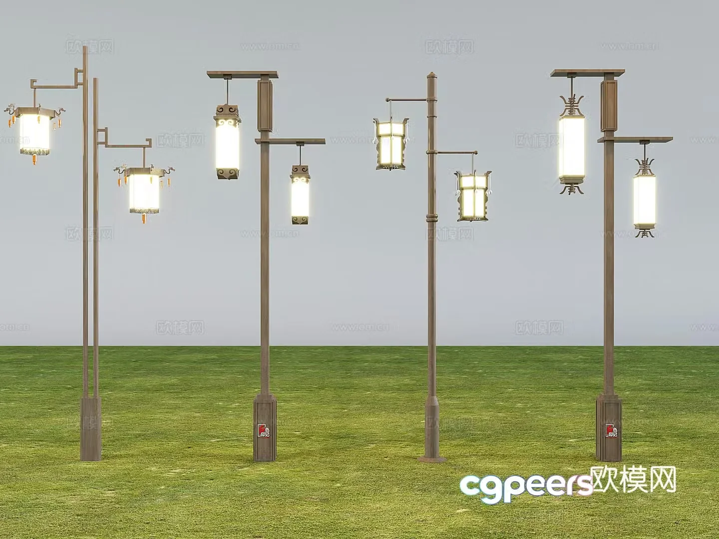 New Chinese style outdoor street lights high pole landscape street lights wooden street light pole lamp post 3D model