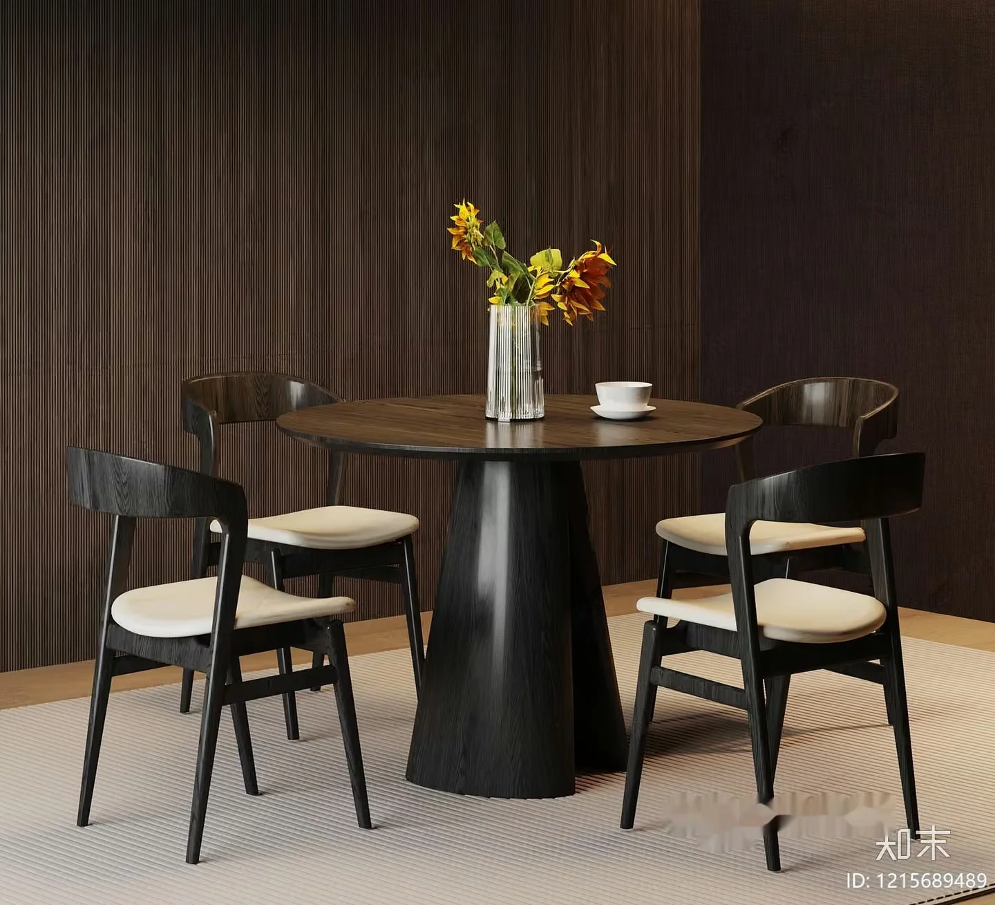 A Round Table With A Vase Of Flowers 3D Model – 11612 – VRAY Render