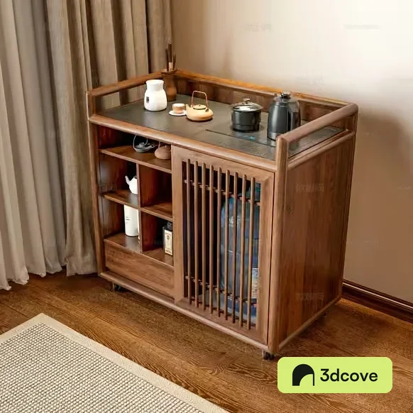A Wooden Cabinet With A Glass Top