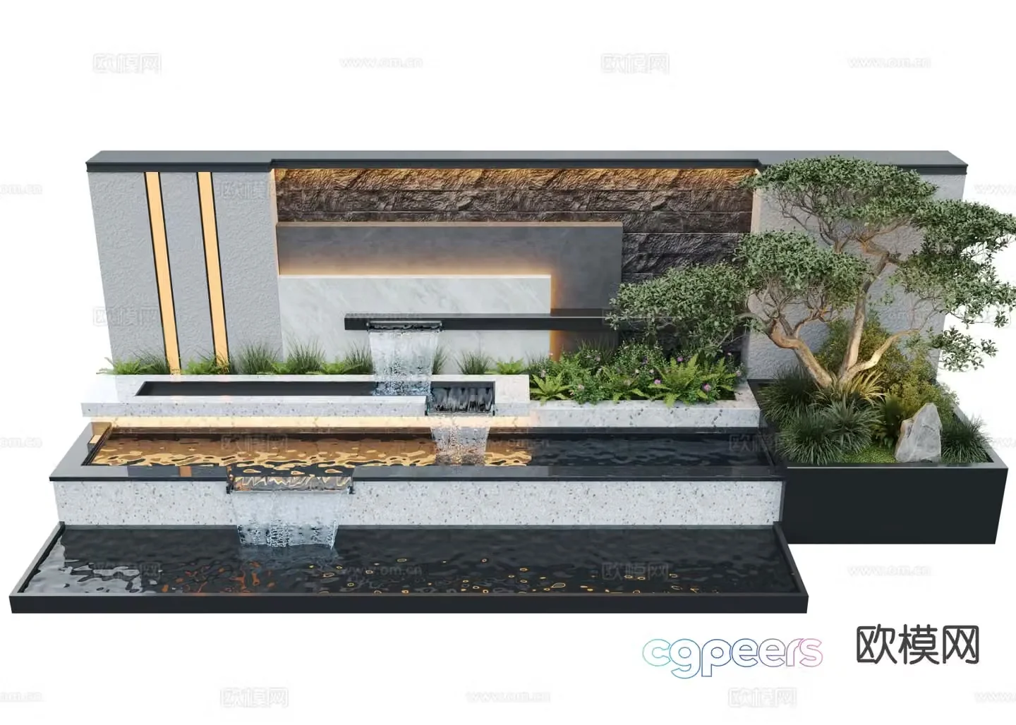 New Chinese style water feature wall courtyard water feature 3D model