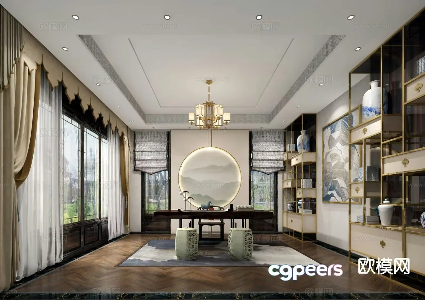 New Chinese style study 3D model