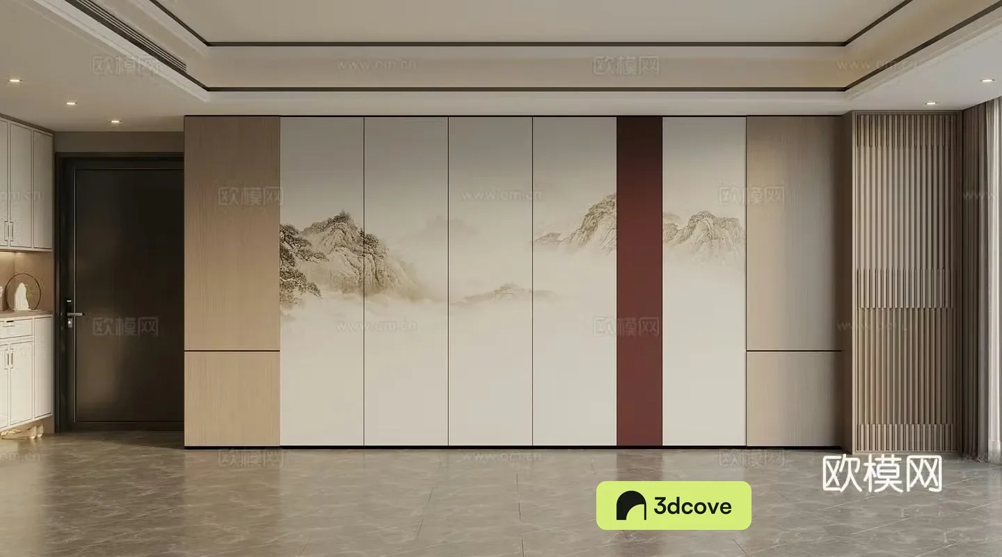 New Chinese style Living room background wall Sofa background wall Wooden veneer Hard package
