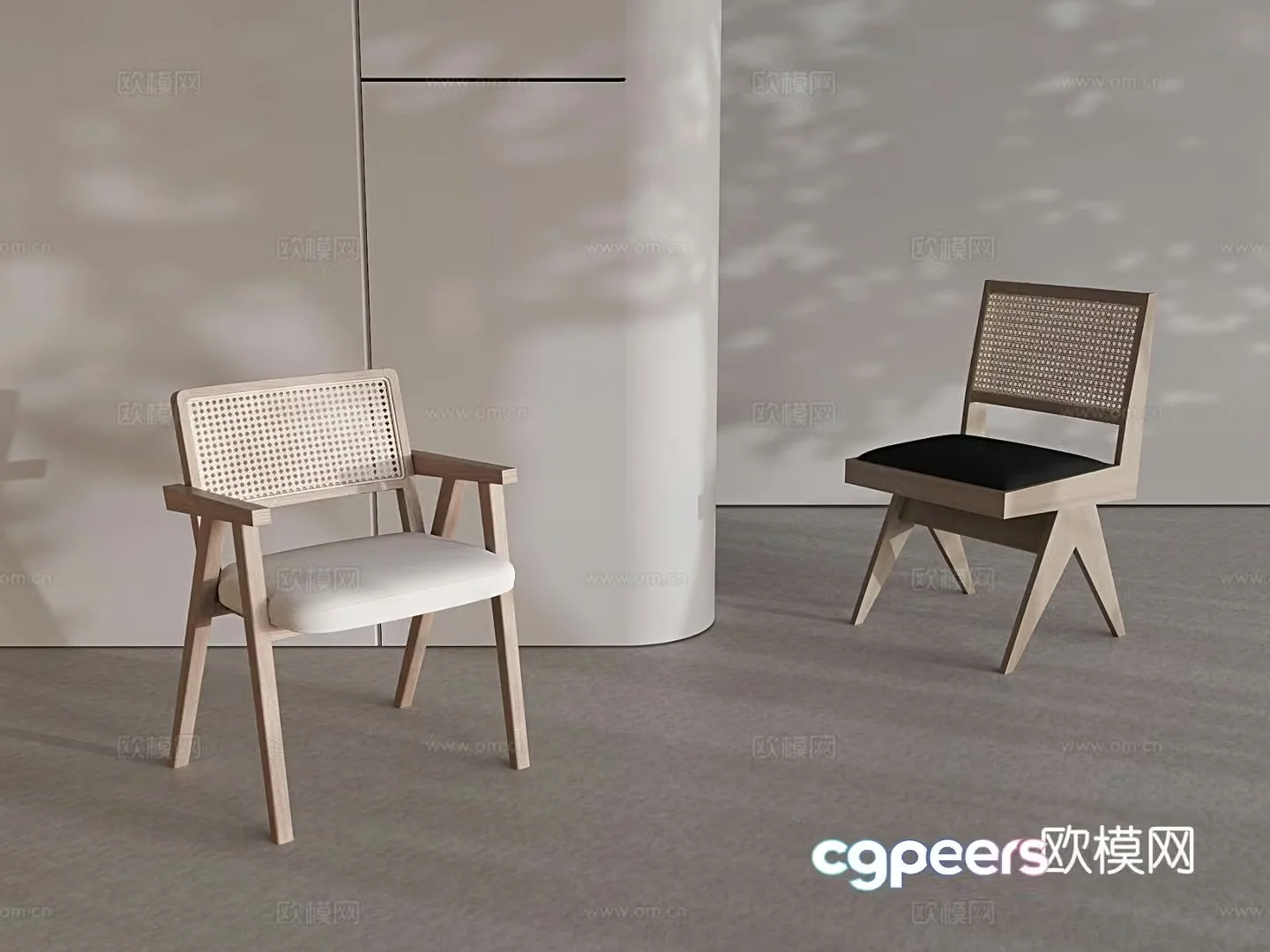 Wabi-sabi solid wood chair rattan dining chair back chair armchair leisure rattan chair 3D model