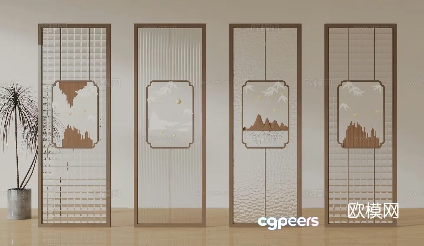 New Chinese style glass partition 3D model